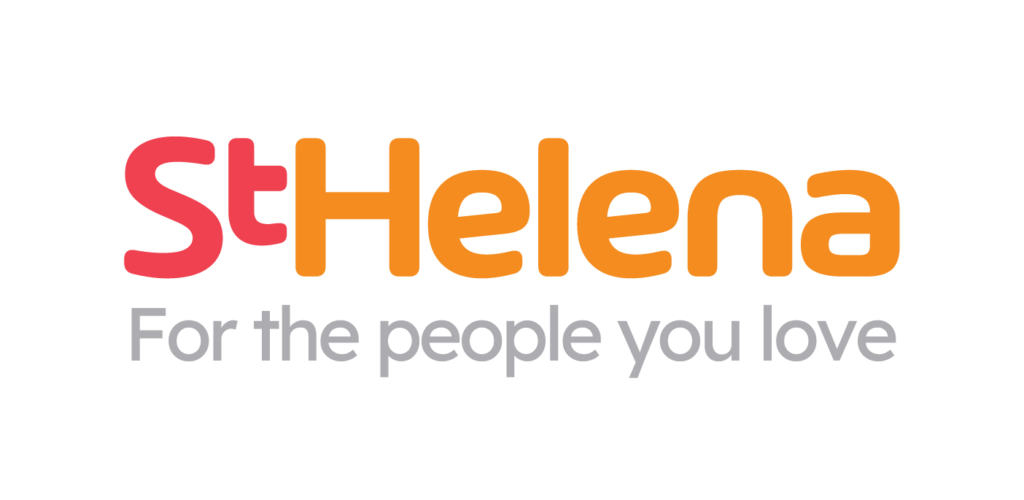 St Helena logo featuring the words 'St Helena' in bold red and orange text, with the tagline 'For the people you love' in grey below.